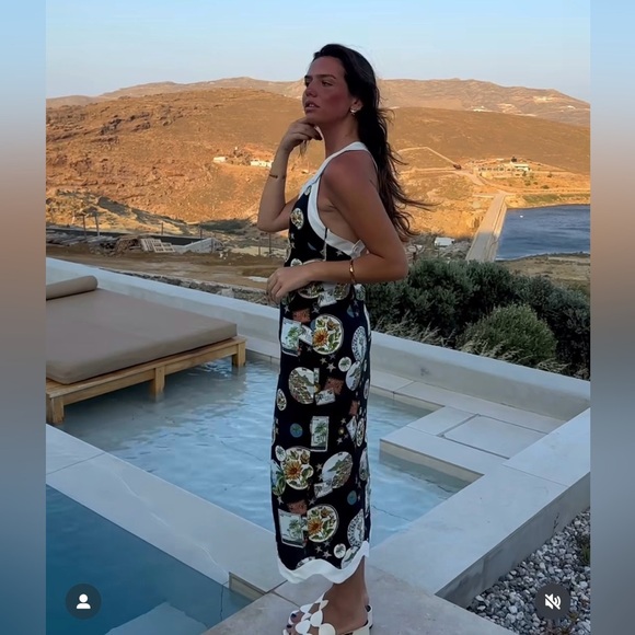 Farm Rio NWT Anthropologie Linen Sleeveless Scallop-Trim Slim Midi Dress size XS - Picture 13 of 16